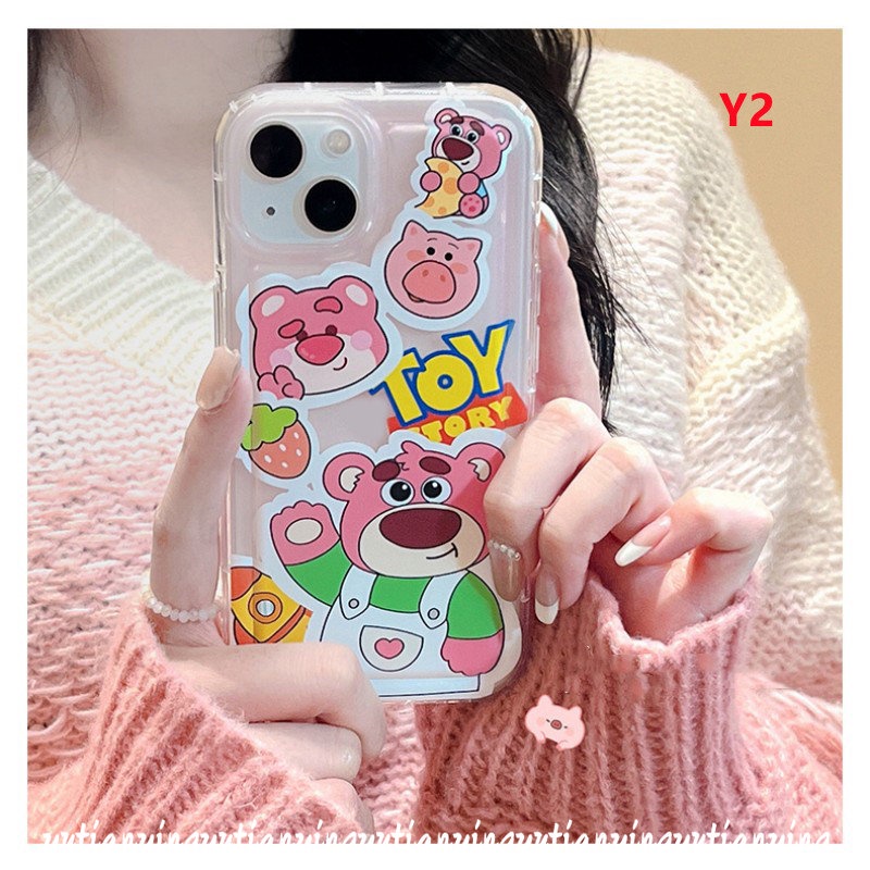 IPHONE Toy Story Cute Strawberry Bear Case Kompatibel Untuk Iphone11 14 13 12 Pro MAX XR 7 8 6 6S Plus X XS MAX Kartun Manyo Buzz Lightyear Alien Silicon TPU Lembut Shockproof Airbag Cover