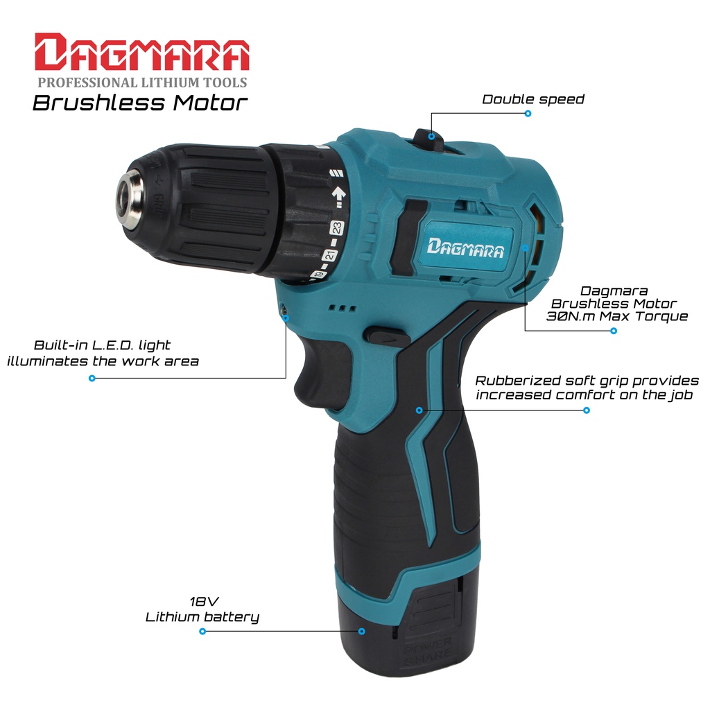 DAGMARA 18V Brushless Cordless Drill Set Mesin Bor Tangan Tanpa Kabel