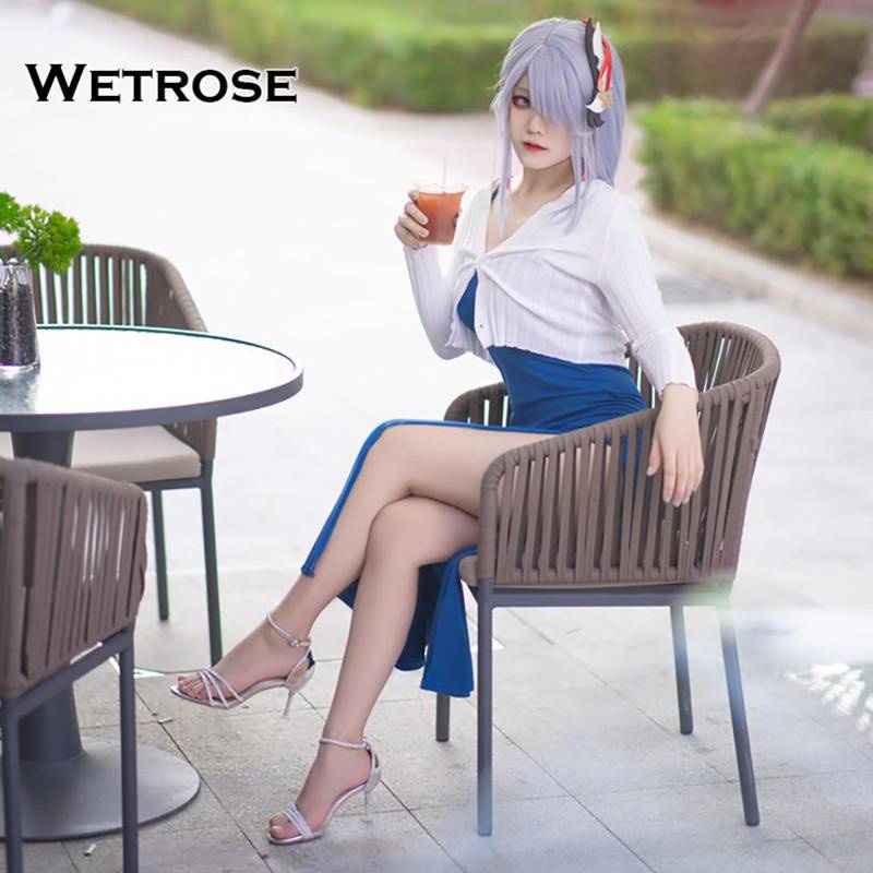 【Wetrose】Genshin Impact Shenhe Daily Cos Clothes Anime Role-playing Suspender Knitting Cardigan Suit Cosplay Costume Dress Baju Kostum