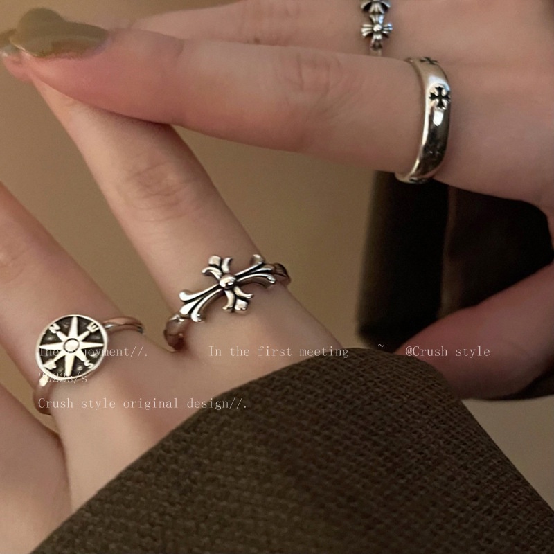 Retro Cross Open Ring Female Cincin Jari Telunjuk Kepribadian Sederhana Bergaya