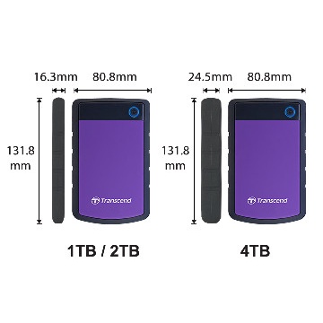 TRANSCEND 25H3 Portable HDD External 1 TB, 2 TB, 4 TB USB 3.1 Gen 1