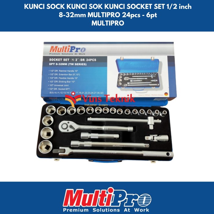 Shock Multipro Kunci Socket Kunci Sok Kunci Shock Set 1/2 Inch 8-32Mm 24Pcs