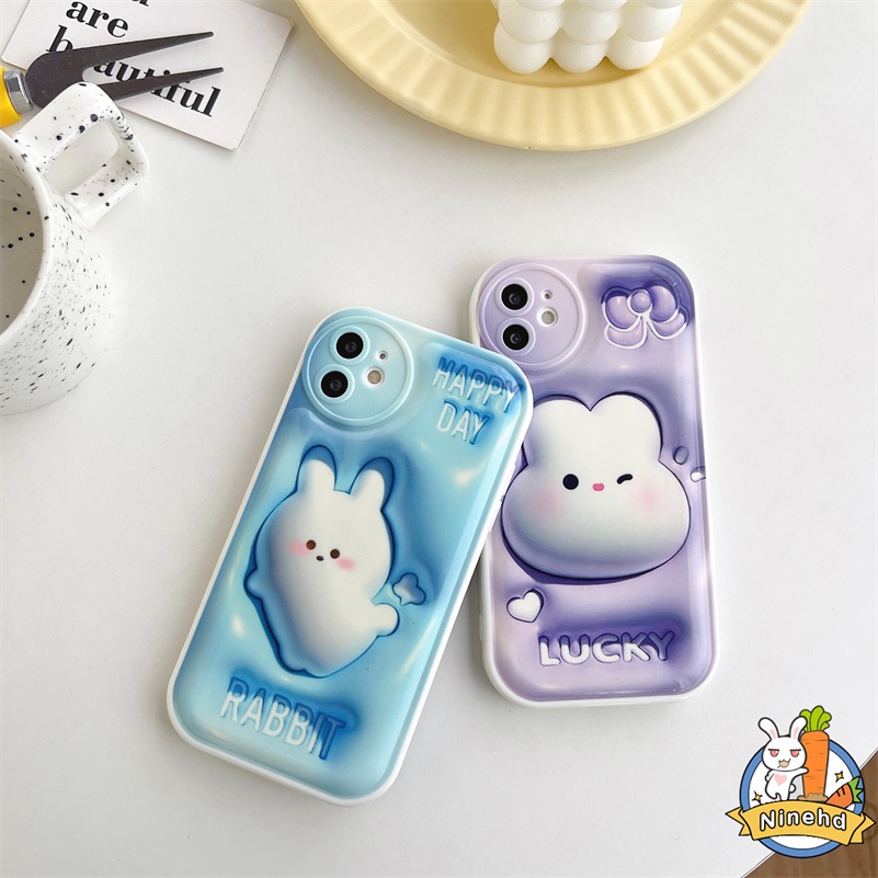 IPHONE Casing Kompatibel Untuk Iphone14 13 12 11 Pro Max X Xr Xs Max8 7 6 6s Plus SE 3D Vision Fashion Kelinci Silikon Air Cushion Case Kamera Perlindungan Shockproof Pelindung Phone Case