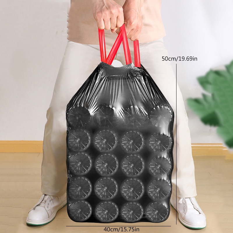 15pcs/roll Disposable Rubbish Bag Garbage Bin Liners Kitchen Toilet Waste Storage Bathroom Trash Bags with Drawstring Handle