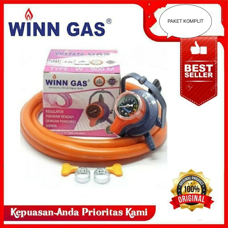 Winn Gas  ,  W  900 M ,  Win Gas , Regulator + Selang 2M + 2 Klem Double lock  , Tekanan Rendah   meter