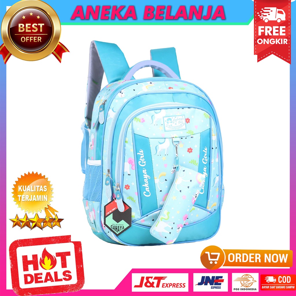 PROMO SERBA 74.900 Tas Ransel Sekolah Anak Perempuan Motif Cahaya Kuda Pony Tosca Terbaru Backpack Anak Cewek TK SD SMP Trendy BONUS Raincover &amp; Tempat Pensil Kekinian Tas Punggung Anak Pink Ngaji TPA TPQ Kuat Tebal Murah Tas Gendong Keren Kualitas Impor