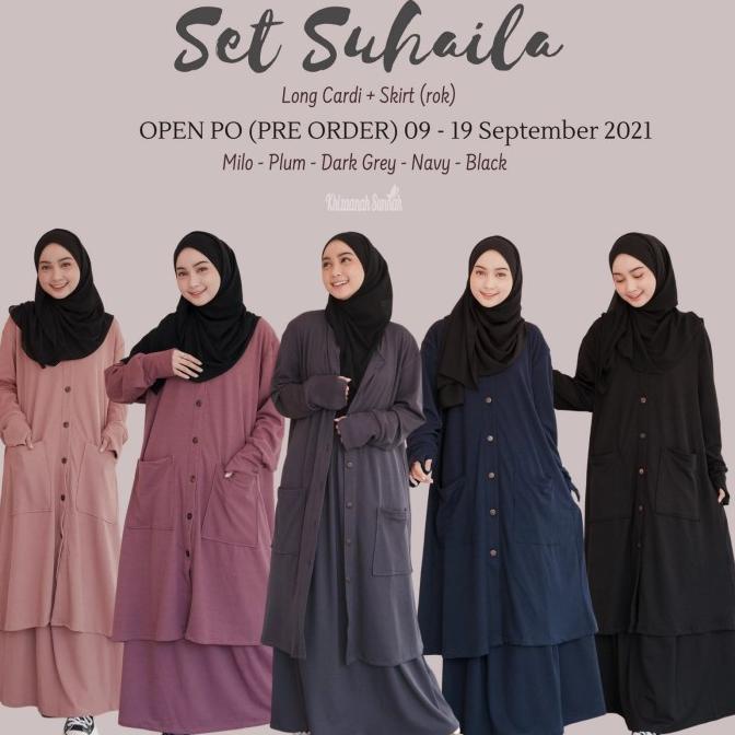 TERLARIS CARDIGAN MUSLIM SET SUHAILA ORIGINAL BY KHIZANAAH SUNNAH LONG CARDY + ROK CARDIGAN LIMITED 