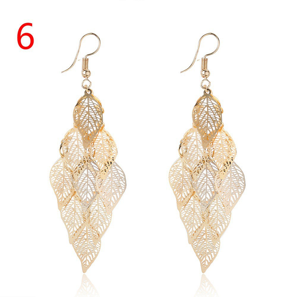 1pasang woman fashion Elegan retro Berongga Daun pedant Menjuntai Anting Perhiasan