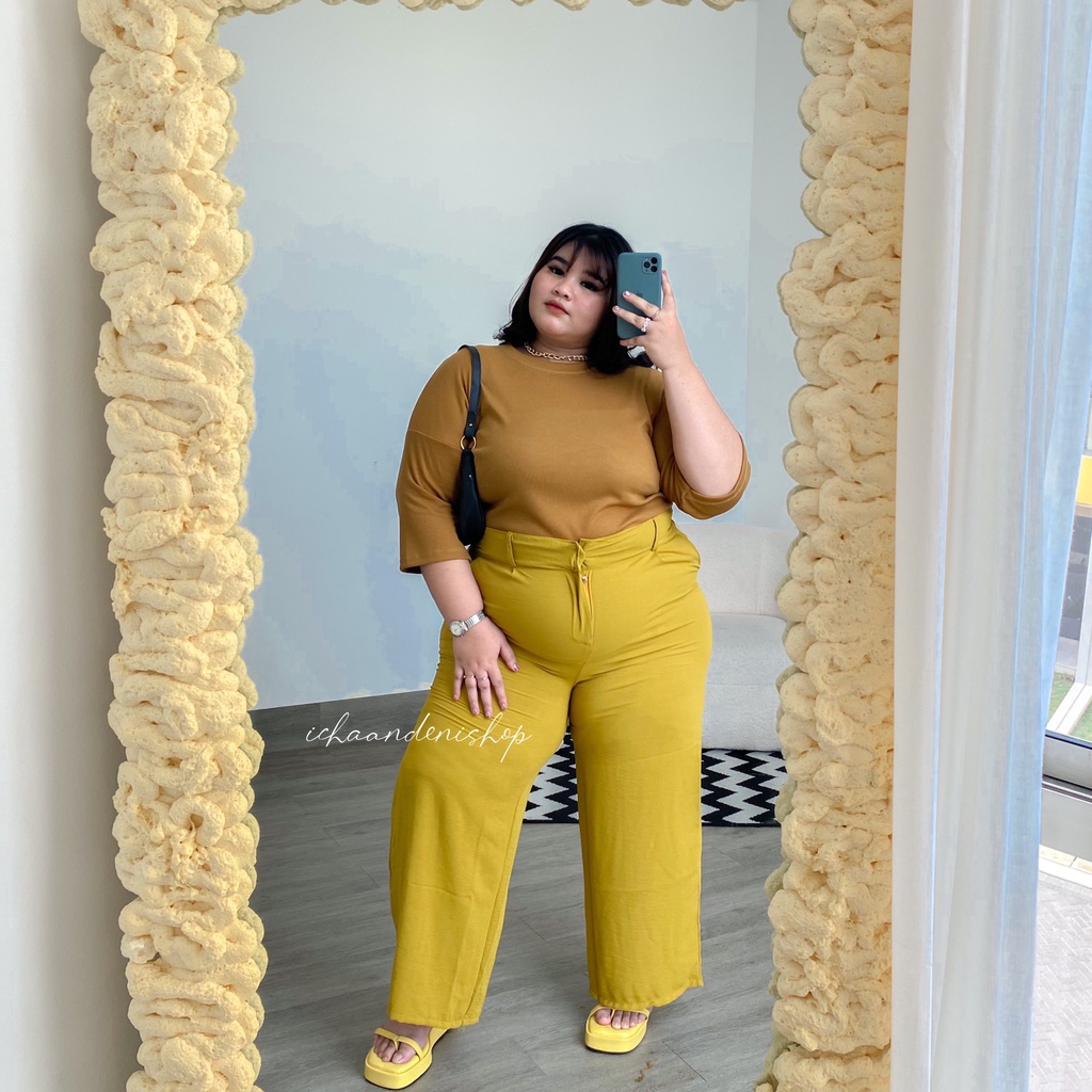 Harmony Celana Loose Pants JUMBO Kulot Crinkle Highwaist Korean Style BIG SIZE BB 130kg++