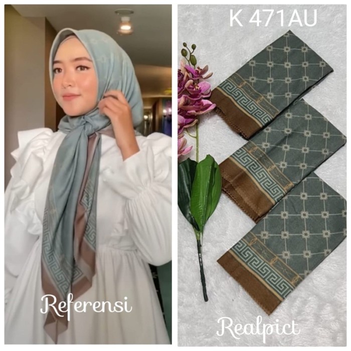 JM HIJAB SEGI EMPAT VOAL MOTIF GARIS HIJAU SAGE