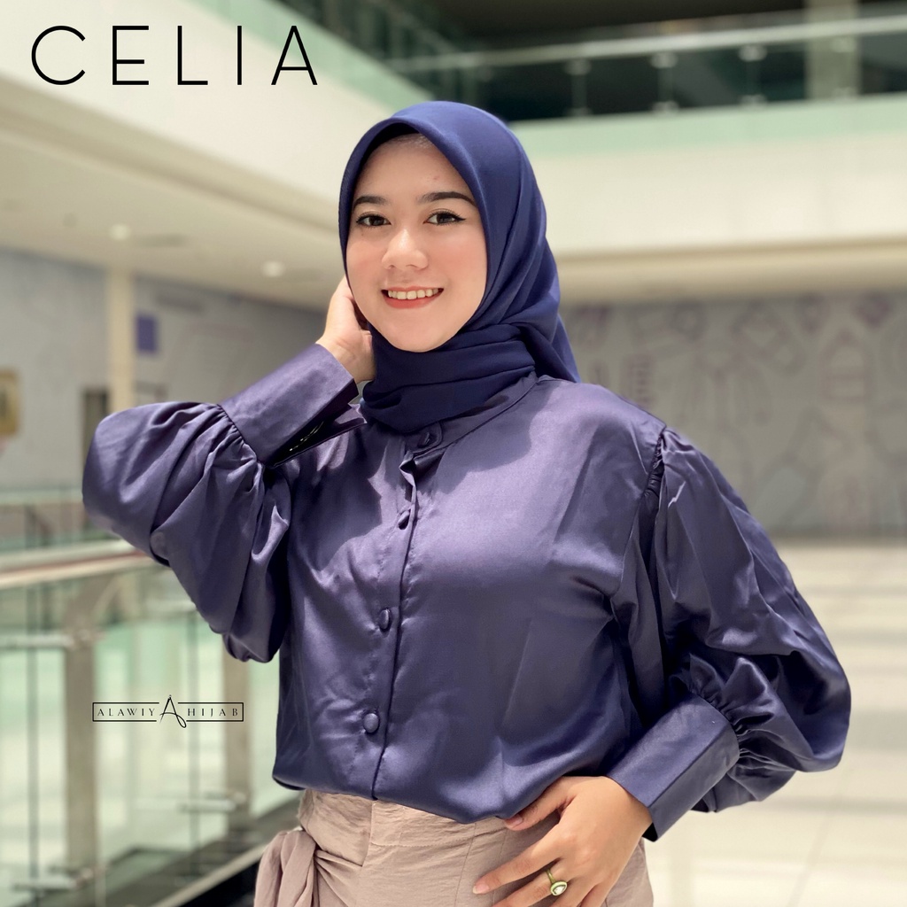 Alawiyahijab - Ola Top ( Kemeja Blouse Silk Tangan Balon )