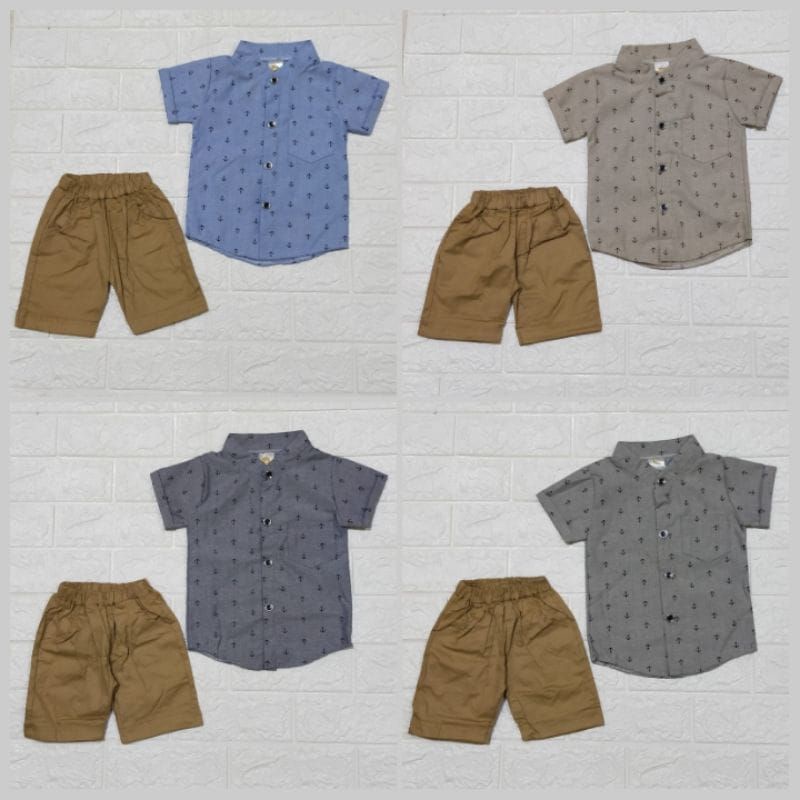 Setelan Kemeja Jangkar Chinos 1-12 bulan Anak Laki Laki Fashion / Baju Lebaran Baby Boy Bestseller