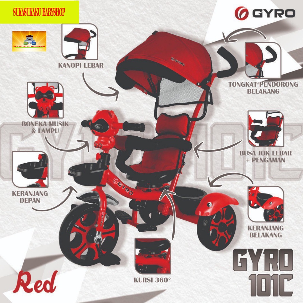 Sepeda Anak Roda 3 Tiga Tricycle GYRO GY 101C Musik Kursi putar