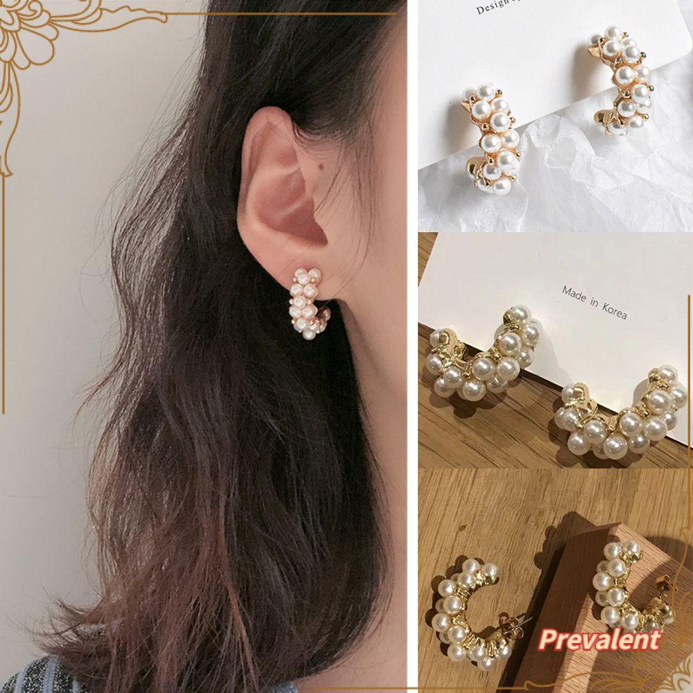 Preva 1pasang Anting Hoop Lucu Korea Setengah Lingkaran Geometris Drop Earrings Ear Stud