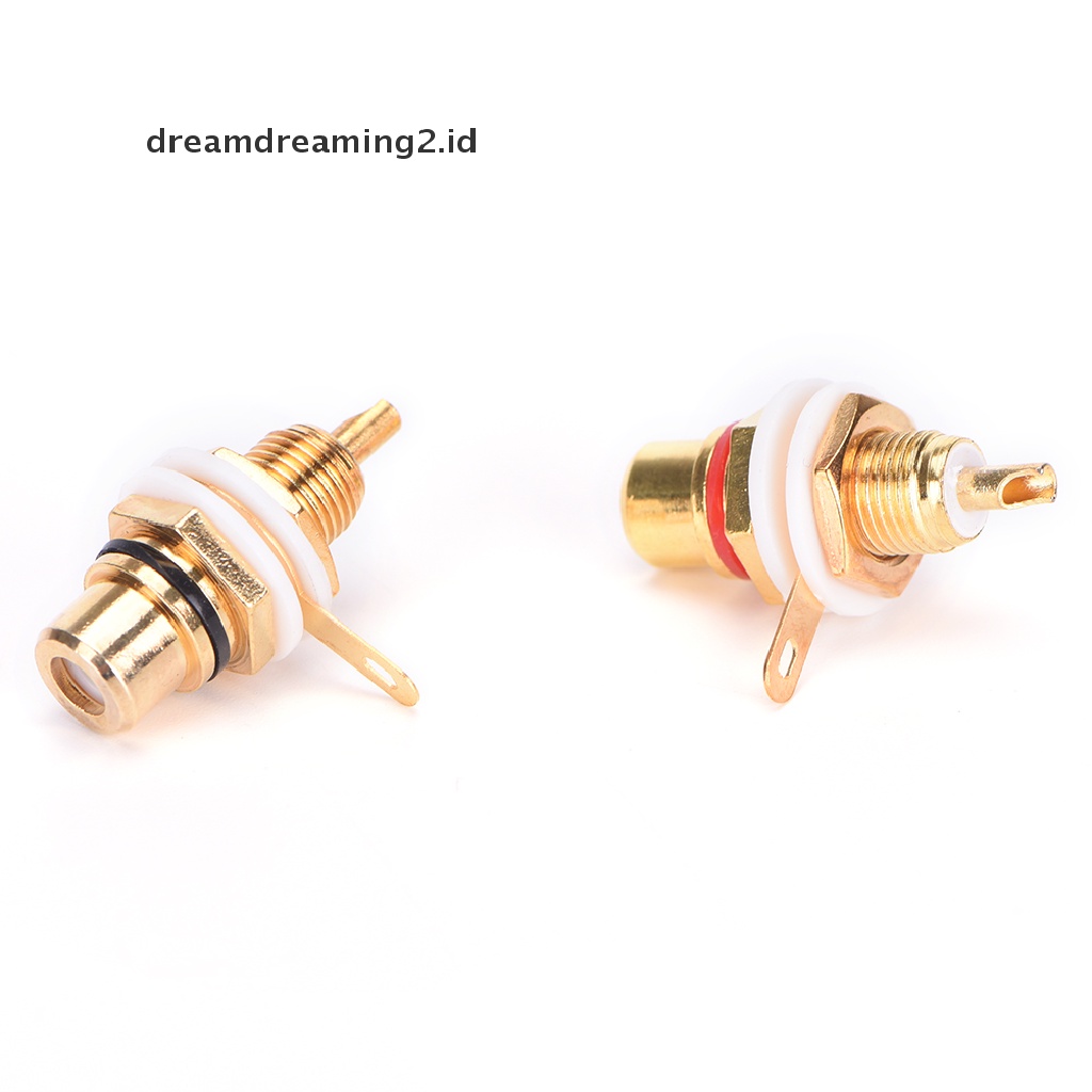 (dream) 10pcs RCA Female Chassis Panel Mount Jack Socket Konektor Lapis Emas 24K Hot sale.