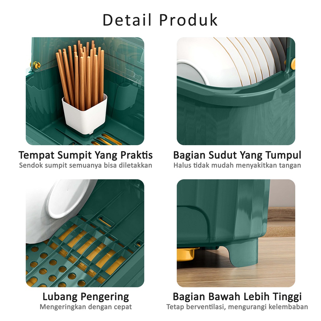 Rindu.Star-Rak Pengering Air Lonjong Mangkok Rak Piring Plastik Dengan Tutup Rak Piring/Mangkok/Sendok/Garpu Rak Dapur