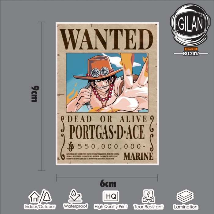 

Stiker Anime One Piece Wanted Kru Mugiwara Anti Air - GILAN - ACE
