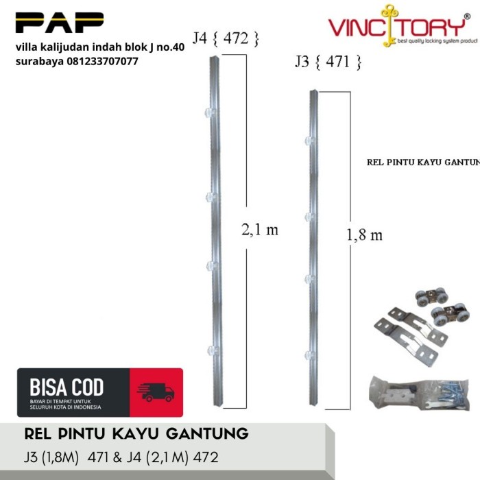 favorit] Rel Pintu Sliding Geser Kayu Gantung Satu Set J4 (2,1 m) / J3 (1,8 m)