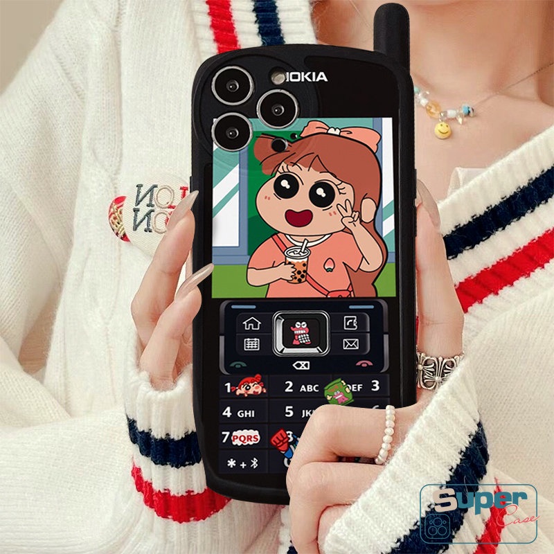Kompatibel Untuk iPhone XR X Xs7 8 Plus 11 14 13 12 Pro MAX SE 2020 Kartun Crayon Shin-chan Bentuk Telepon Kepribadian Retro Cellular Kreatif Lucu Sakurada Nene Soft Cover