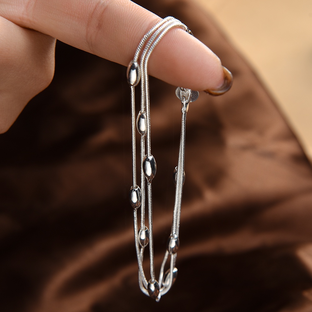 Gaya Eropa Dan Amerika Wanita Perak Tiga Baris Gelang Manik Cahaya/Ladies Charm Olive Bead Chain Bracelets/Bangle Elegan Trendi/Aksesoris Perhiasan