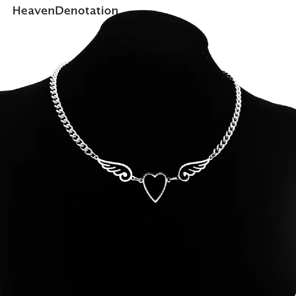 [HeavenDenotation] Kalung Rantai Liontin Hati Malaikat Choker Gothic Hollow Out Untuk Wanita Pria HDV