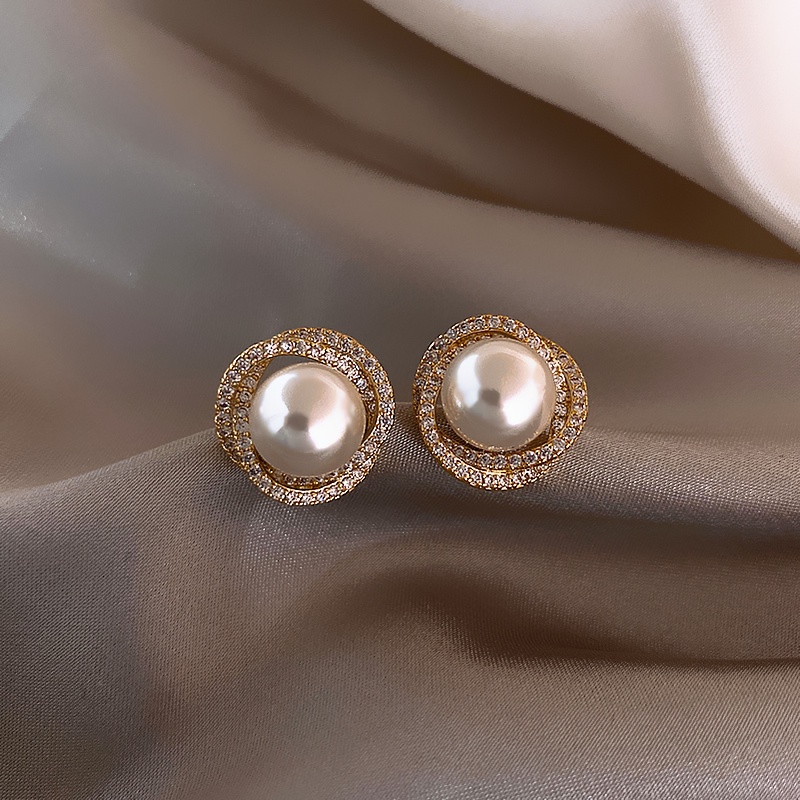 Retro Sekrup Mutiara Stud Earring Untuk Wanita Kristal Emas Earrings Perhiasan Aksesoris