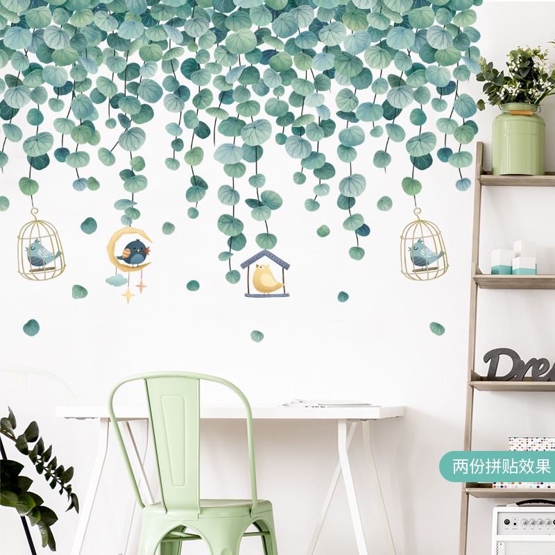 Tropical Daun Atas Sudut Garis Ruang Tamu Kamar Tidur Stiker Dinding Pintu Tanaman Dekorasi Wall Sticker