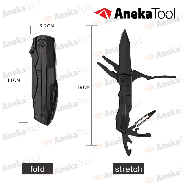 Pisau Lipat Tang Multifungsi Survival Tool Camping Pocket Knife 9 in 1