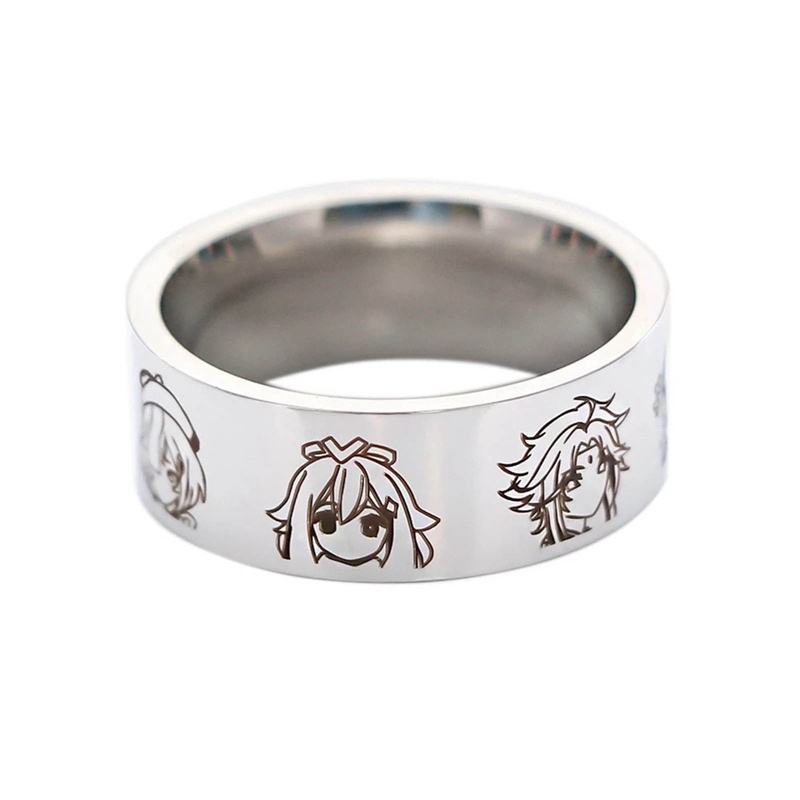 Pea Genshin Impact Hu Tao Stainless Steel Cincin Pria Wanita Hadiah Lucu Cincin Anime Fashion Aksesoris Cosplay Perhiasan