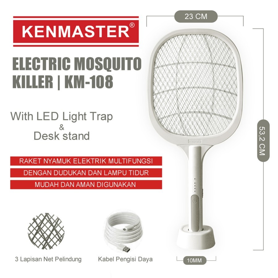 Kenmaster Raket Nyamuk 2 IN KM-108 + Lampu LED + UV