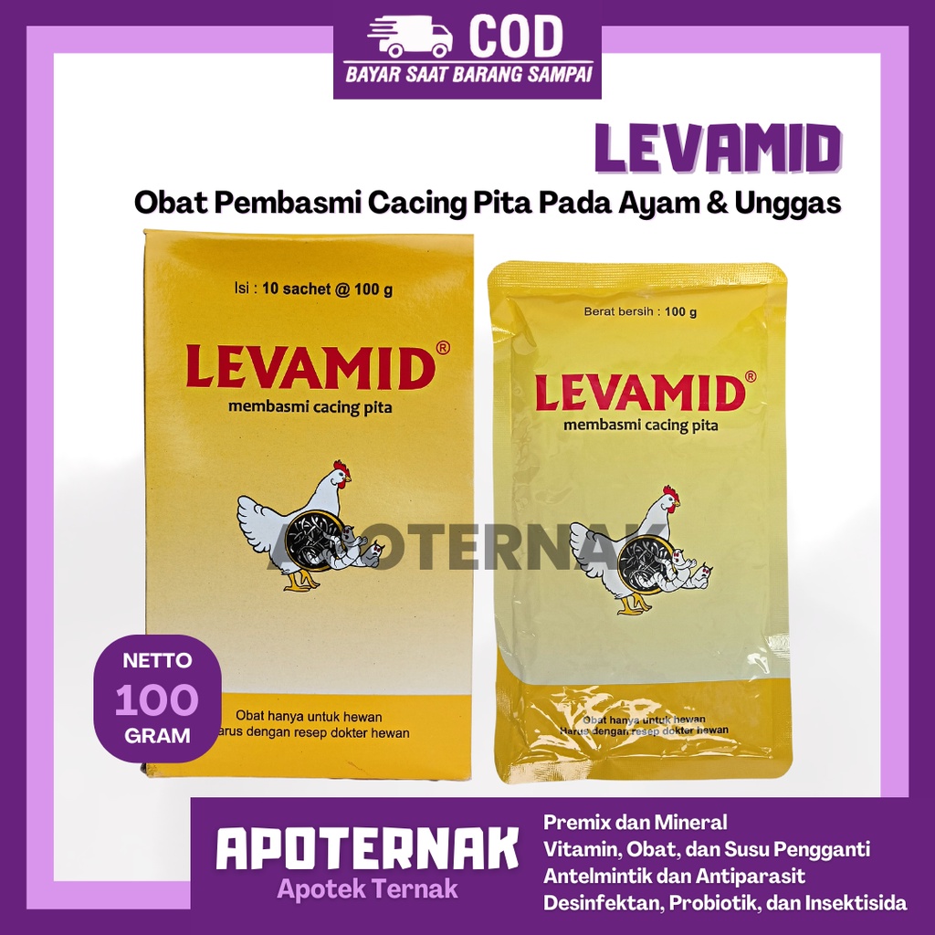 LEVAMID 100 gr | Obat Pembasmi Cacing Pita Gilik Ayam Burung Unggas Hewan