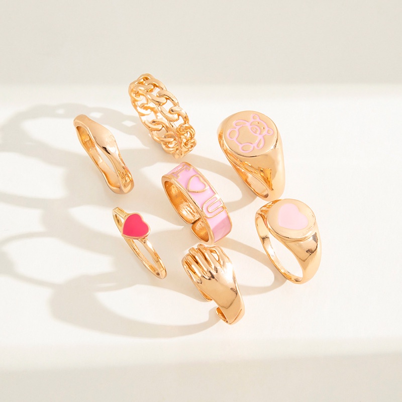 Kepribadian Fashion Ins Merah Muda Tetesan Minyak Cinta Beruang Cincin Rantai Ambil Warna Senada Cincin