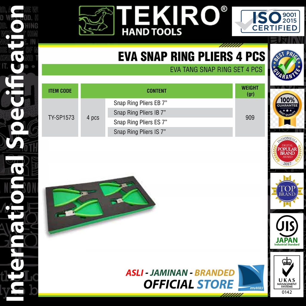 Tang Snap Ring Isi 4 pcs 7&quot; inch Perkakas Laci Kemasan EVA / Snap Ring EVA Set TEKIRO