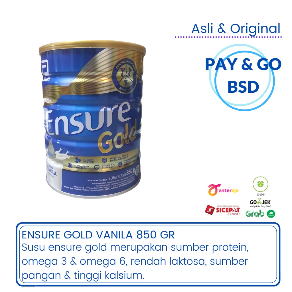 

ENSURE GOLD VANILA VANILLA 850 GR SUSU NUTRISI DEWASA RENDAH LAKTOSA