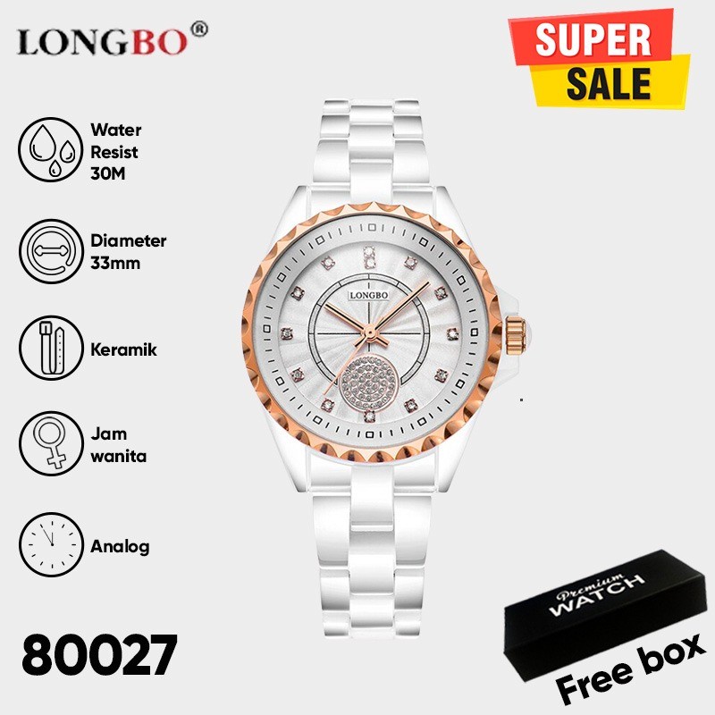 Longbo 80027 Jam Tangan Wanita Casual Bisnis Elegan Fashion 2018 Stainless Steel Ceramic PU