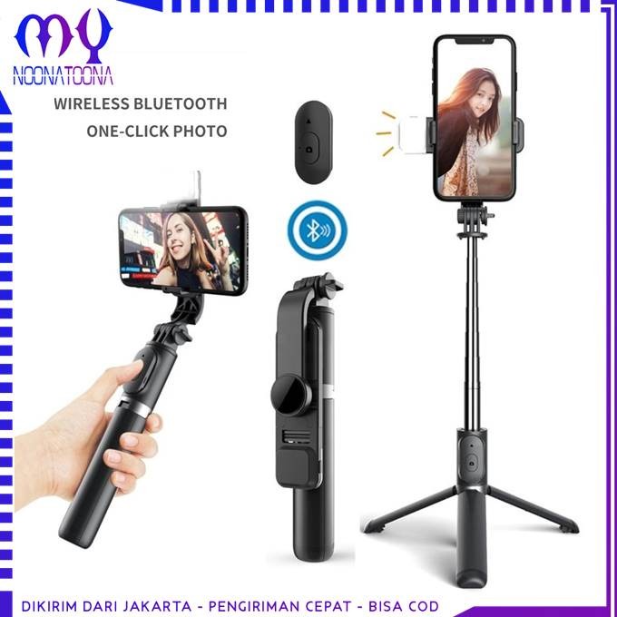Tripod Tripod Bluetooth Selfie Stick Led Flash Tongsis Kamera Expandable