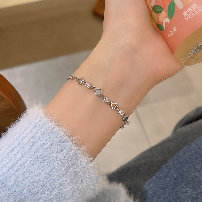 Gelang Kristal Hati Simple Gelang Rantai Silver Untuk Aksesoris Perhiasan Wanita