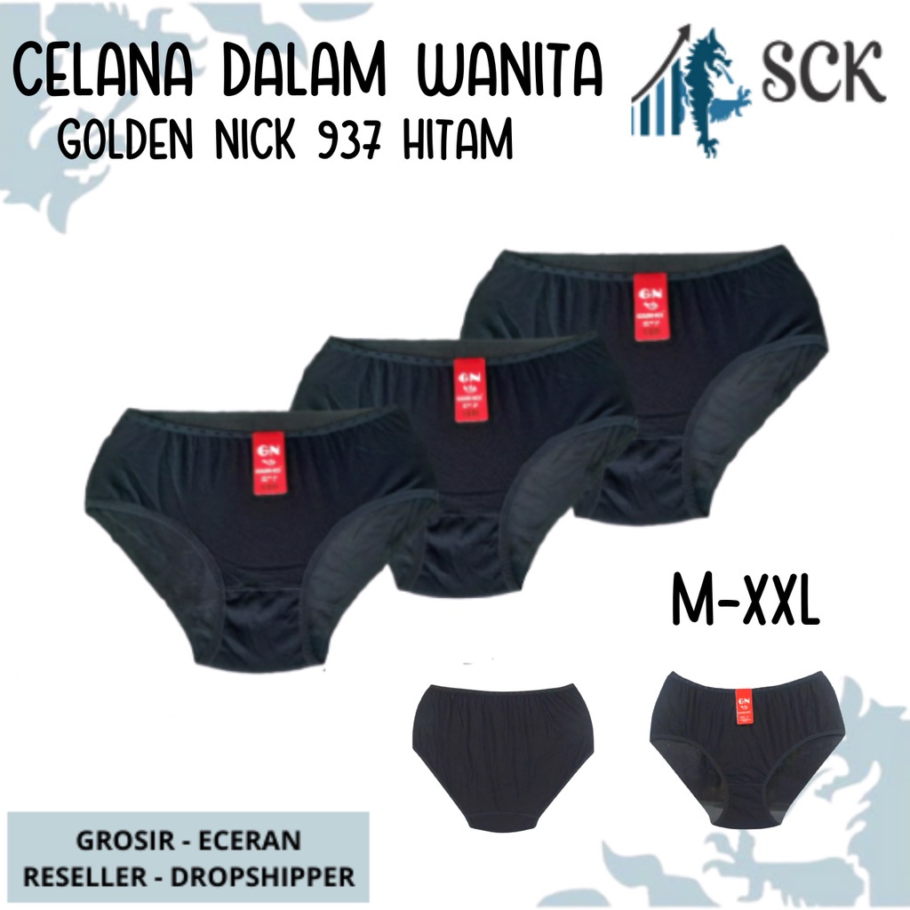[ISI 3] CD Wanita GOLDEN NICK 937 HITAM Polos / Celana Dalam Ukuran M-XXL  / Pakaian Dalam Cewek - sckmenwear GROSIR