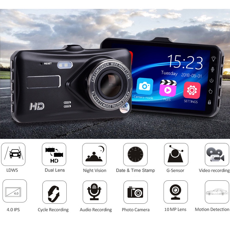 Dash cam car 1440P 4&quot; IPS Screen Dual Lens Front and Inner Night vision Loop Recording dashboard 24H 360° rotation