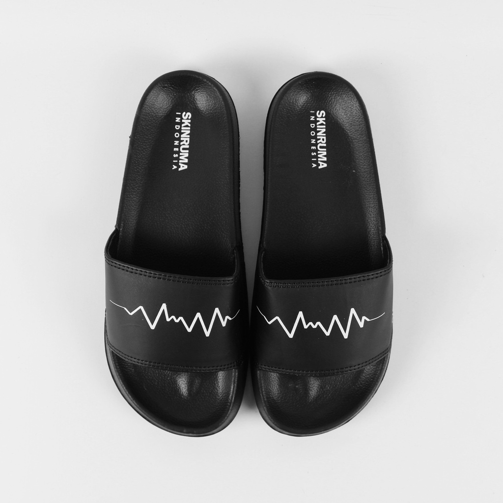 Sendal Slop Pria Wanita SKINRUMA Heart Beat Hitam / Slip On Pria / Slide Pria / Sendal Outdoor / Sendal Cowok