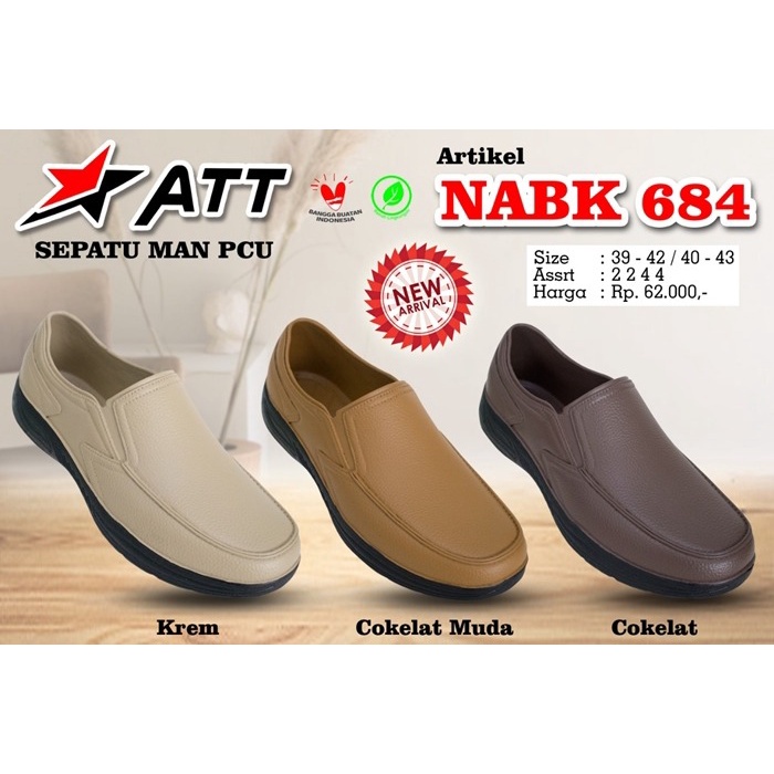 Sepatu Slip On Pria ATT AB 684 Karet Anti Air Formal  Casual 39-43