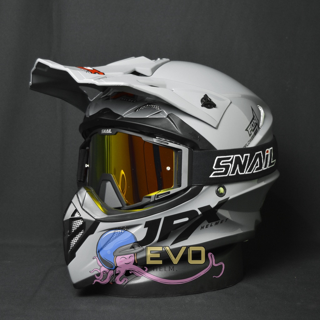 HELM JPX CROSS_SOLID - GREY GLOSSY + GOOGLE SNAIL (ONGKIR 2 KG)