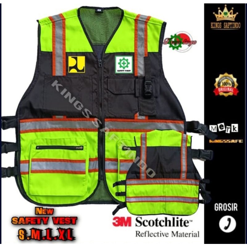 Rompi Safety/Safety Vest Taslan Kombinasi Hijau Hitam Terbaru/rompi/safety vest /rompi proyek