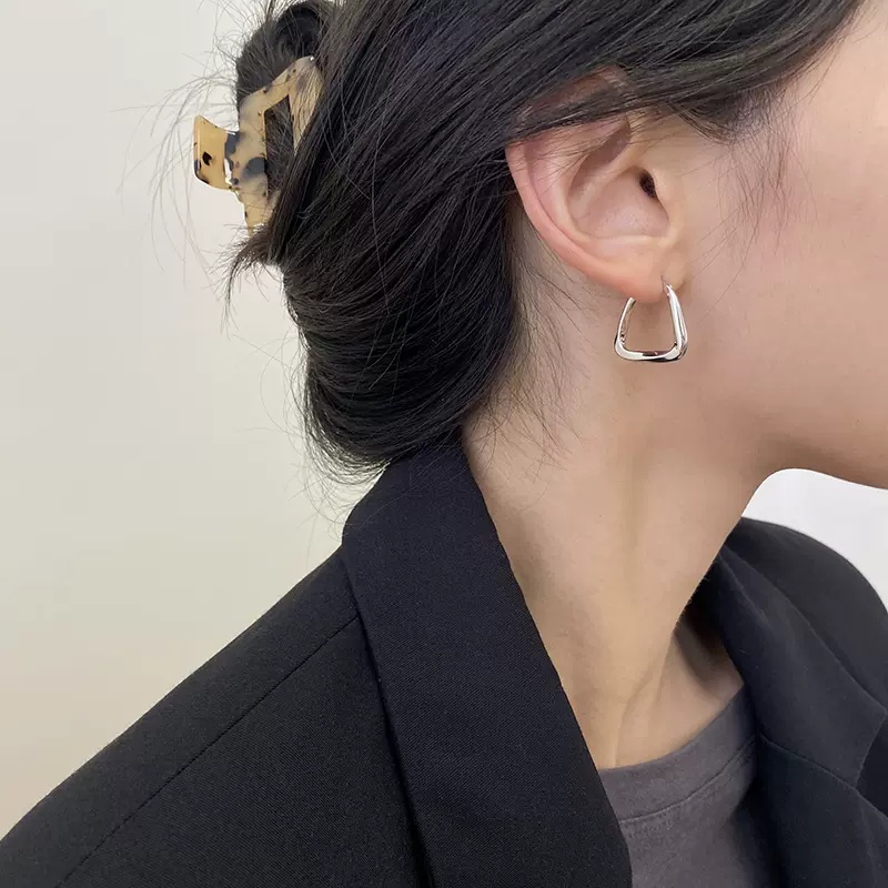 Roselife Korea Perak Chunky Geometri Berongga Square Hoop Earrings Untuk Wanita Gadis Fashion Geometric Statement Earrings Perhiasan Hadiah