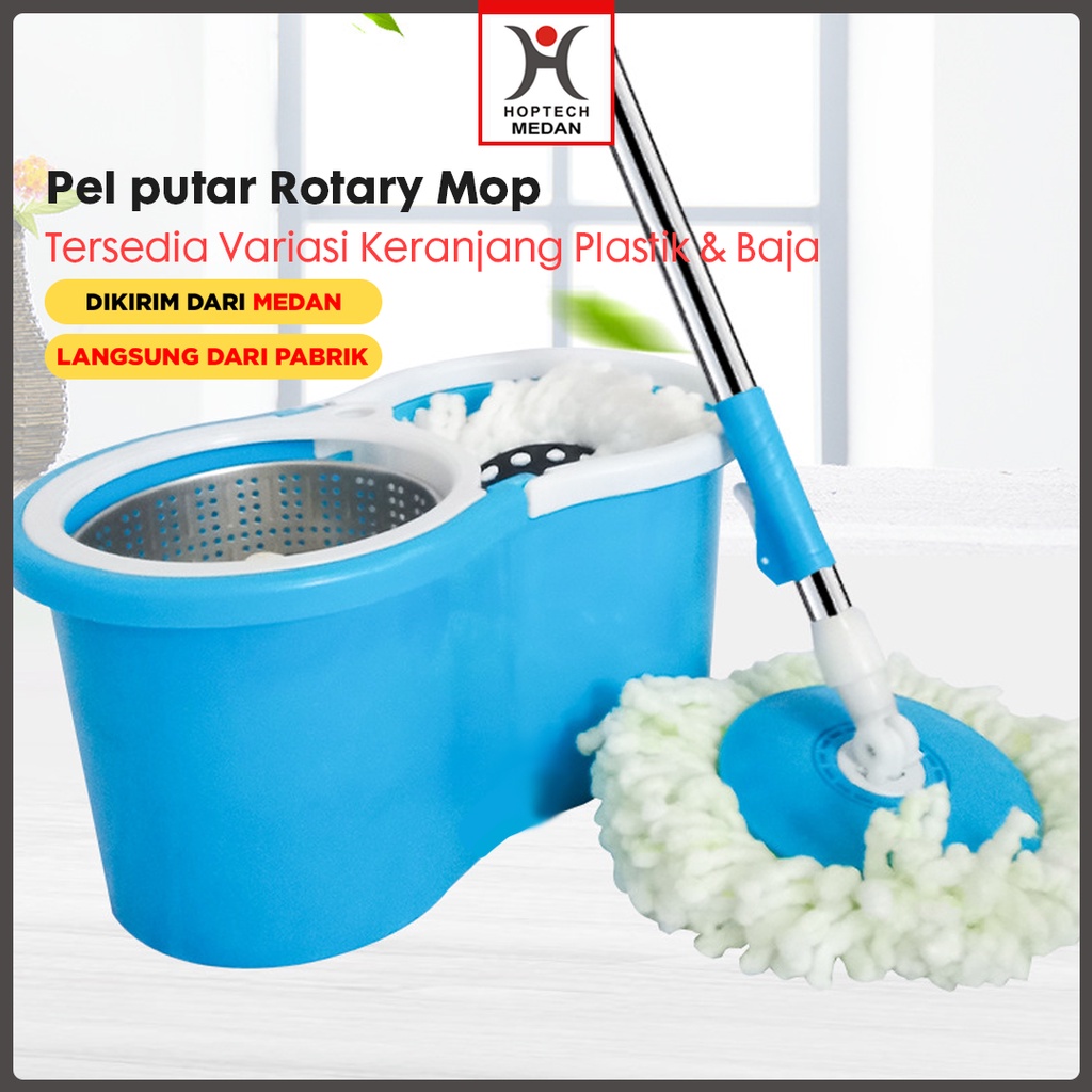 Set Alat Pel Lantai STAINLESS Super Mop Dengan Ember Pencuci Putar | hand preassure rotary mop 360