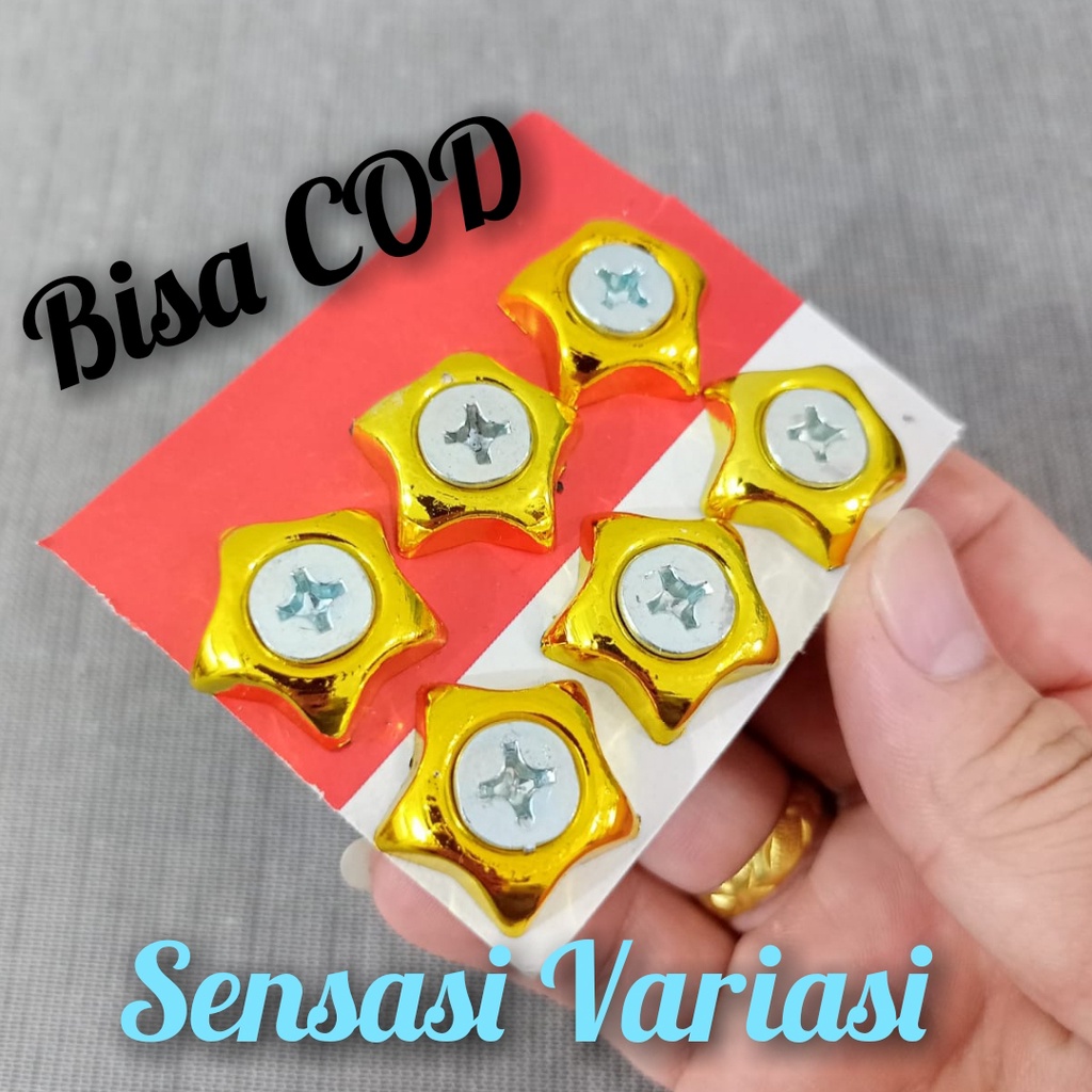 Baut posh / Baut monel L /Baut bintang Gold Baut plat nomor Baut L baut tutup knalpot 6 pcs. ukuran 