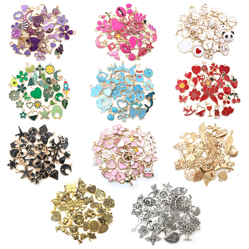 Campur 30PC Set Diy Kecil Aksesoris Dekorasi Menetes Paduan Gelang Kalung Liontin Kunci Cincin Aksesoris Liontin