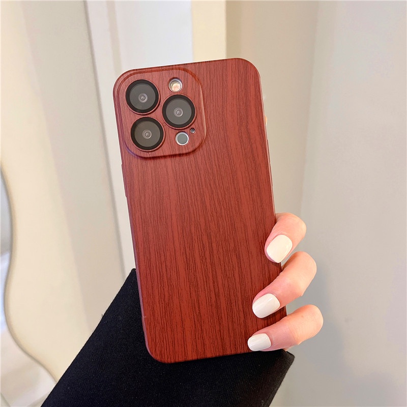 IPHONE Casing Ponsel Serat Kayu Walnut PC Ultra-Tipis Untuk Iphone11 12 13 14 Pro Max Anti Jatuh