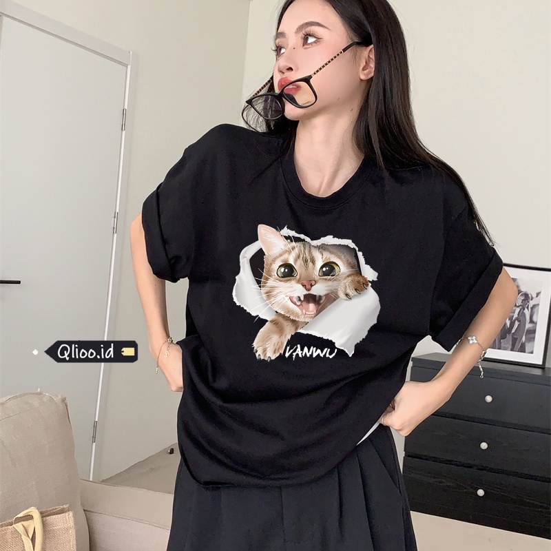 Print T-shirt Kaos Lengan Pendek Cartoon Dog Family Atasan Wanita Oversize Korean Style