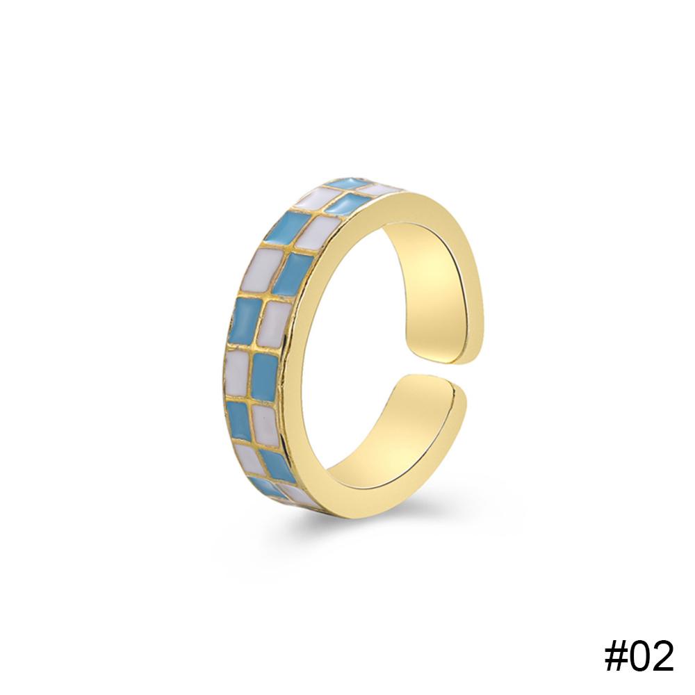 Timekey Retro Niche Checkerboard Cincin Pembukaan Adjustable Alloy Ring Simple Perhiasan Aksesori Untuk Wanita D1E3